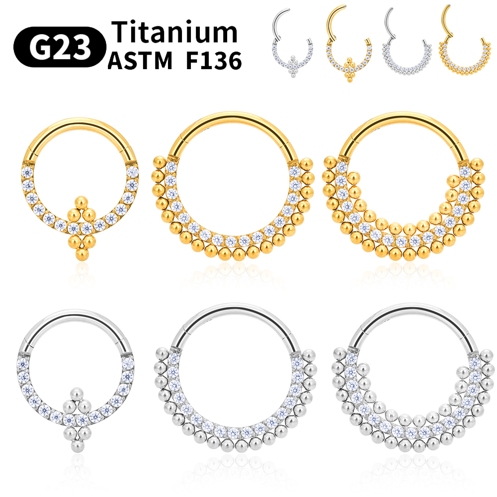 Pendientes de aro para Piercing para mujer, hélice con bisagras para cartílago G23, cuentas de titanio CZ, anillos para la nariz, segmento con bisagras, cartílago del trago de la oreja, 1 Uds.