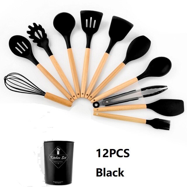 Kitchen Utensil Set Storage Box Tools Scraper Kitchenware Silicone Kitchenware Seven-color Silicone Kitchen Utensils Set: 7