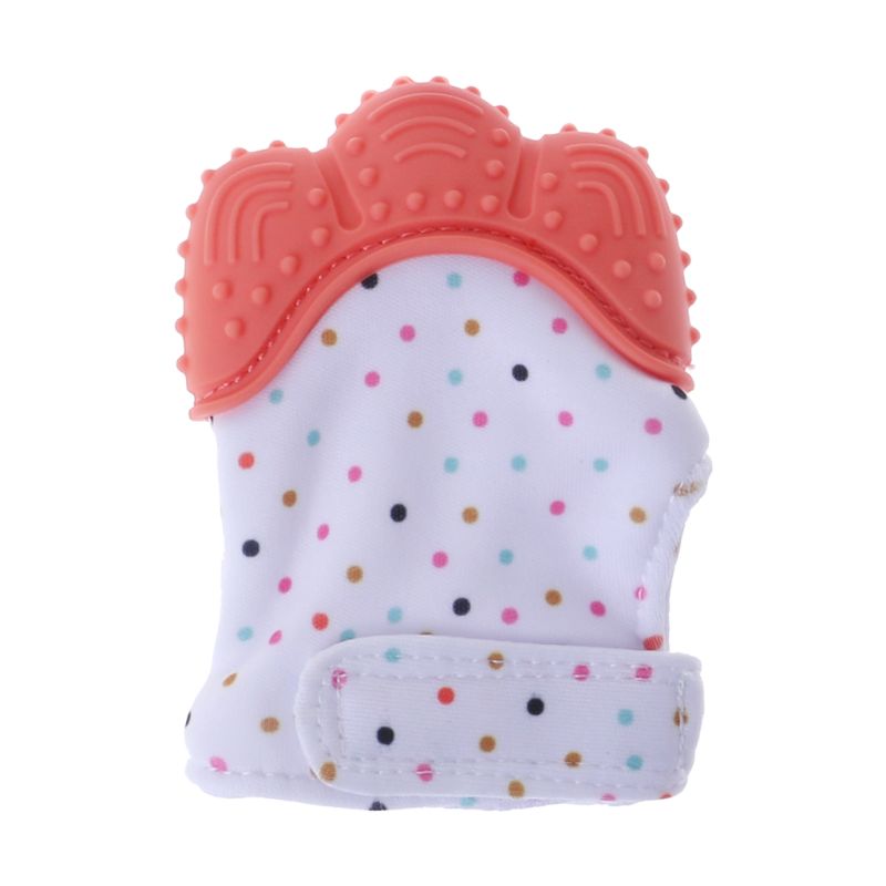 Gants de dentition pour bébé dents grinçantes Oral -né morsure mâcher jouets sonores Silicone réglable sans BPA mitaine fournitures d'allaitement: Orange