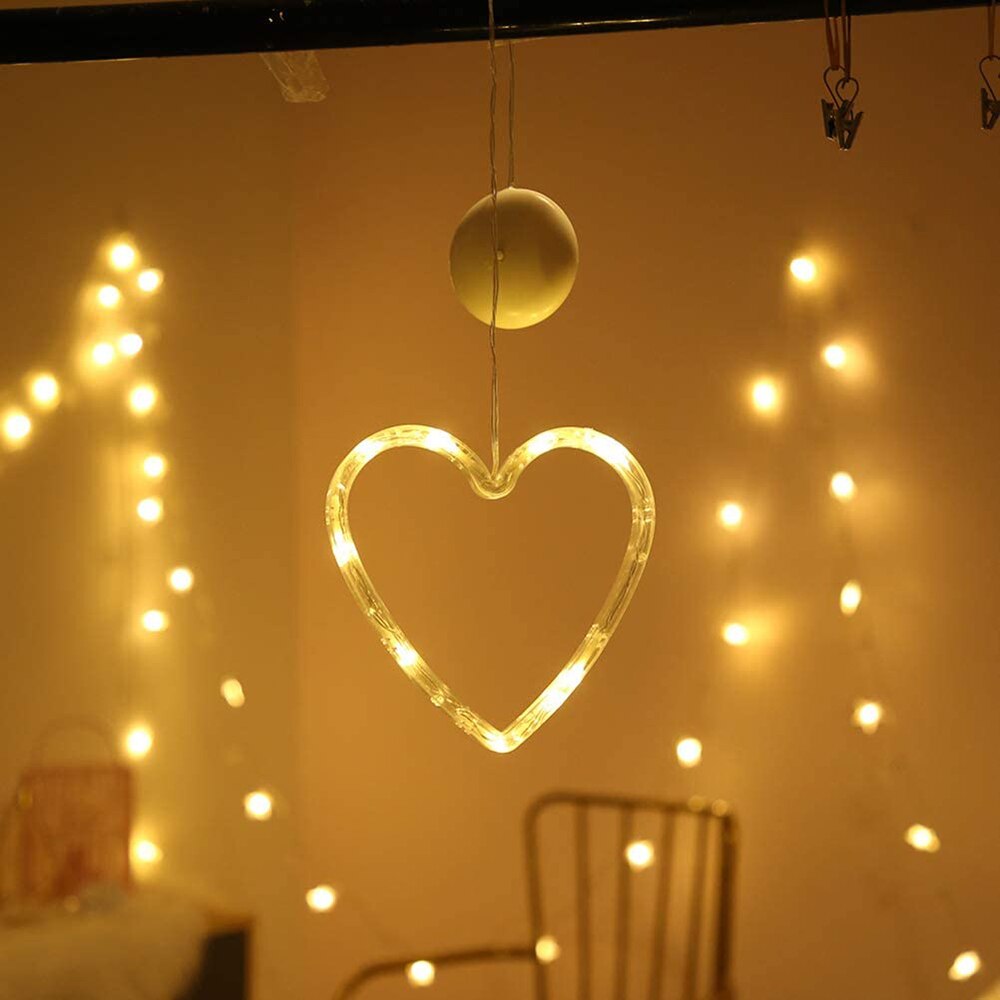LED Christmas Curtains Light Sucker Window Hanging Lamps Xmas Tree Deer Bells Star Fairy Lights for Home Year Wedding Decor: Love heart