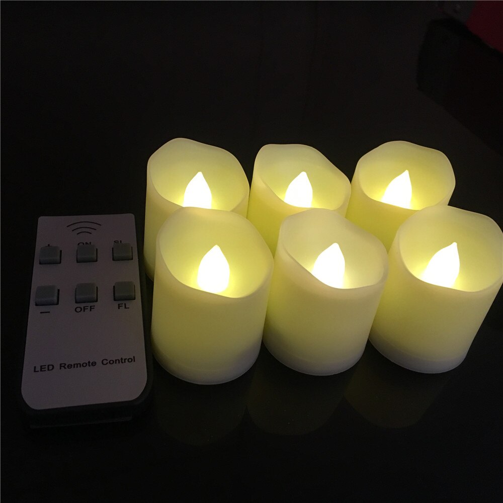 Set of 12 LED Flameless Candles With Remote Control, White Flickering Electronic Candles,Battery Included: 6 pieces