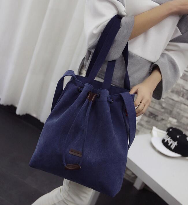 Willsrain retro stoffen tas canvas tas trekkoord boodschappentas trend dames effen handtas beige schoudertas