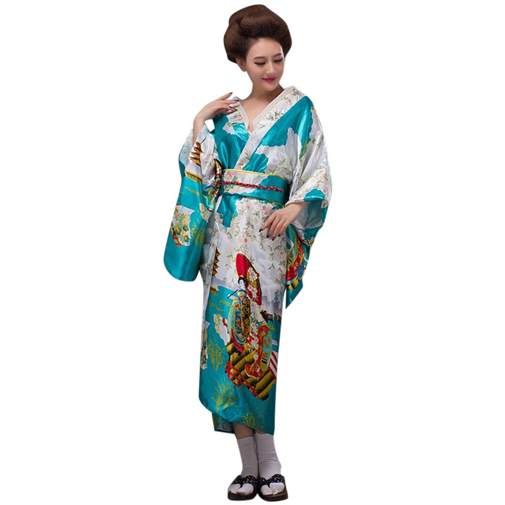 Home&Nest Long Style Loose Japanese Satin Print Dr... – Grandado