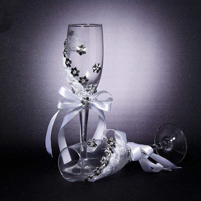 Set de 2 uds. De vasos de cristal de plata para bodas, copas de champán, copa de vino tinto, decoración para bodas