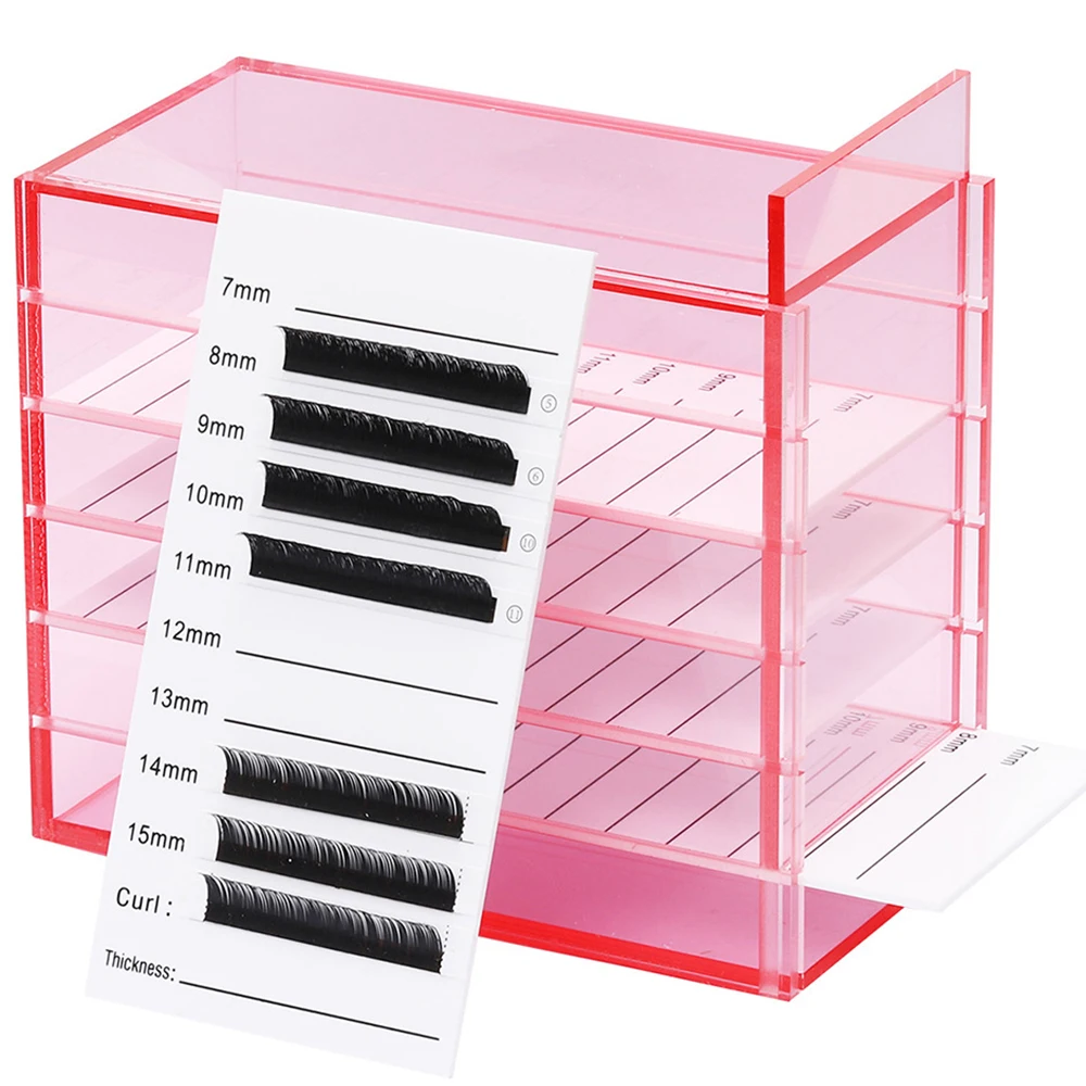 Caja de almacenamiento de extensiones de pestañas, soportes de paletas acrílicas de 5 capas con organizador de pestañas a escala, suministros de herramientas de maquillaje para pestañas postizas