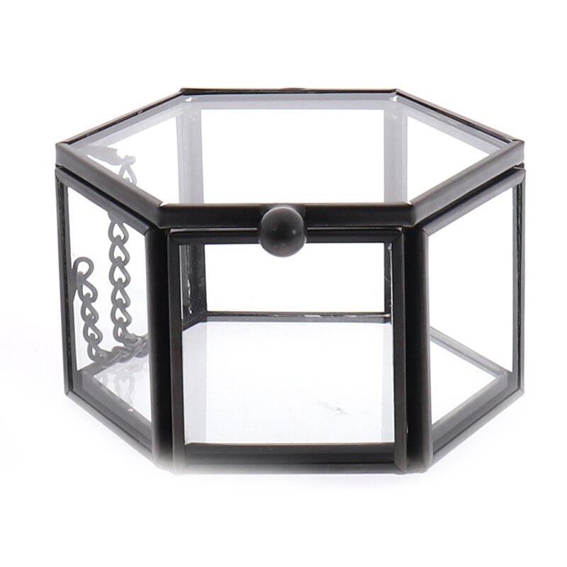 Caja geométrica de cristal transparente para joyería, organizador de joyería, soporte, caja de anillo, collar, pulseras, pendientes, accesorios de almacenamiento de joyería, 1 ud.: black