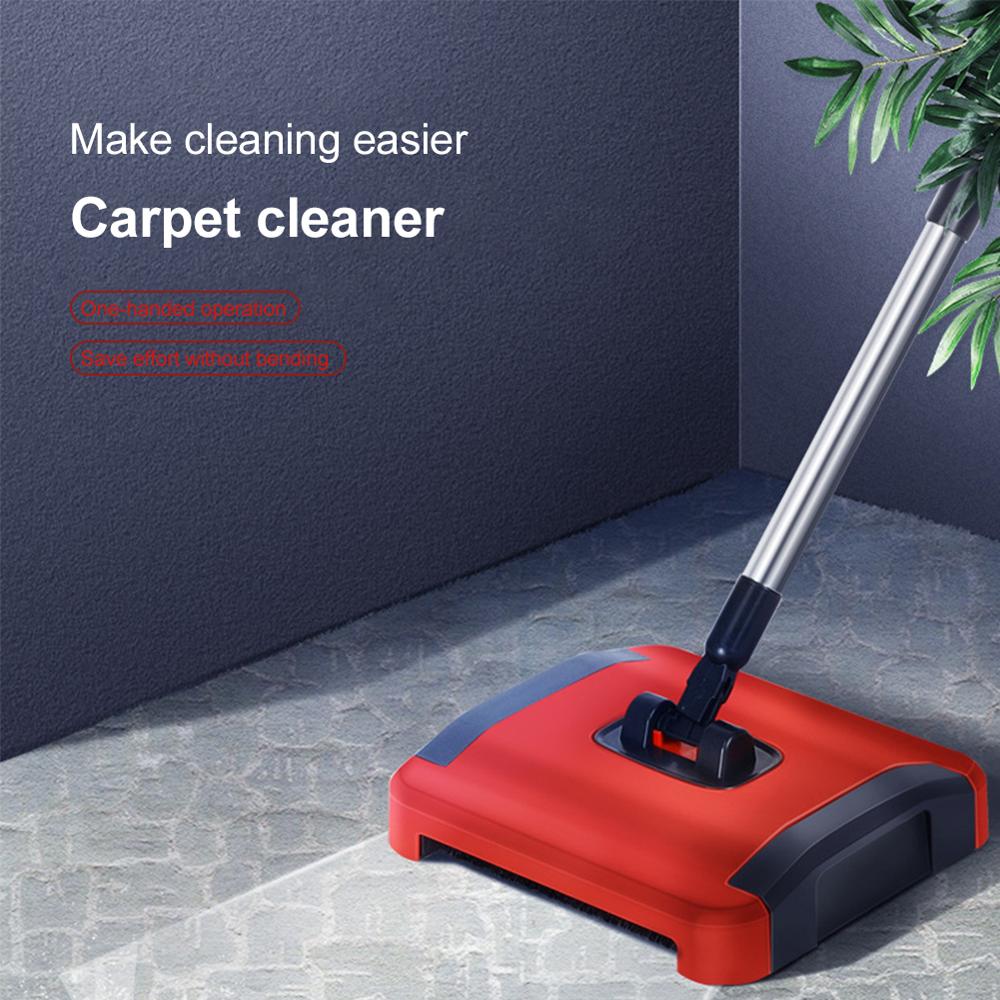 Moqueta limpiadora de suelo, escoba automática con empuje manual para hogar, oficina, alfombra, alfombras, polvo, limpieza de papel con cepillo