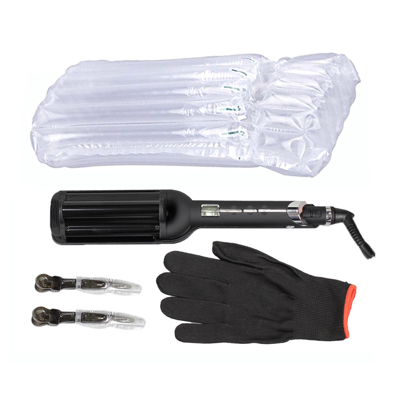 Curling Iron Three Tube Hair Curler Large Curlers Iron Big Wave Wand Ceramic Triple Barrel Curlers Corrugation For Hair: Black no box / AU