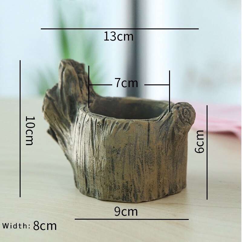 Retro Imitation Wood Pile Tree Root Wood Flower Pot Succulent Micro Landscape Plant Cement Flower Pot Special: C