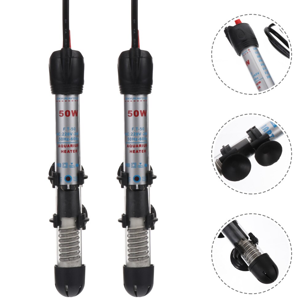 2 PCS/Set Fish Tank Heating Rod with 50W Aquarium Heater Plug: 21x2cm
