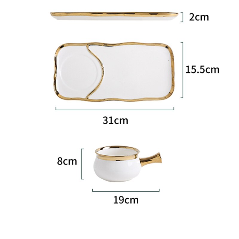 Ceramic Tableware Set Light Luxury Handle Bowl Breakfast Tableware Sushi Plate Dining Table Decoration Service Tray