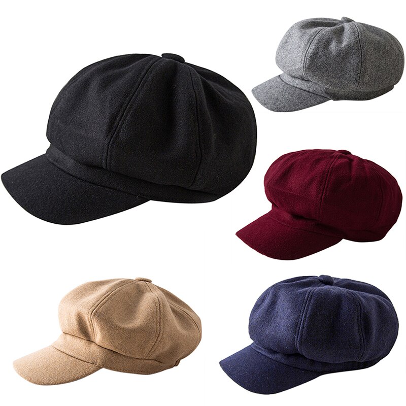 1PC Wool Blend Baker Boy Peaked Cap Belet Newsboy Hat With Elastic Band