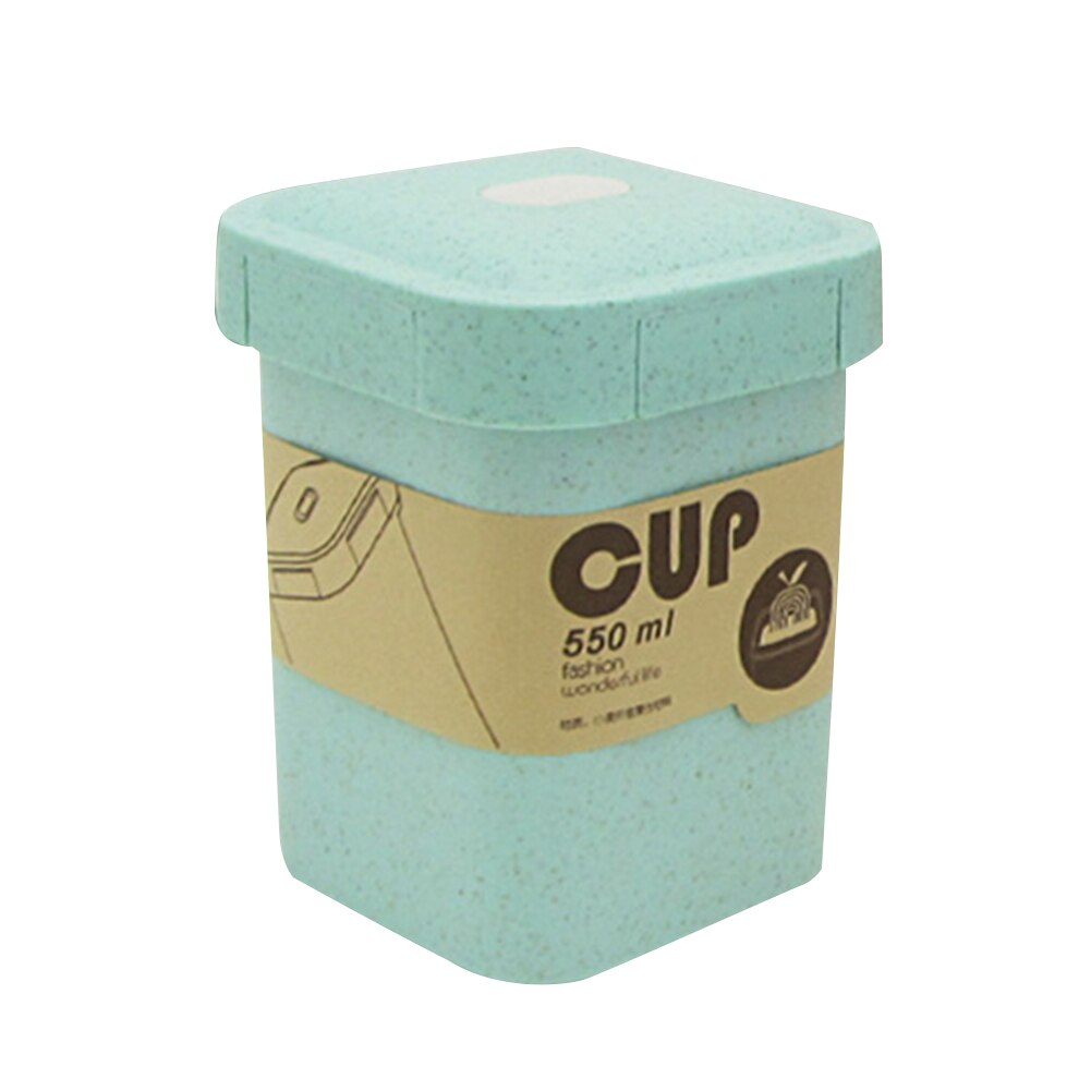 550ml Wheat Straw Square Breakfast Porridge Sealed Soup Cup Container Lunch Box Portable Wheat Straw Lovely Shape Sealed Cup Box: Green