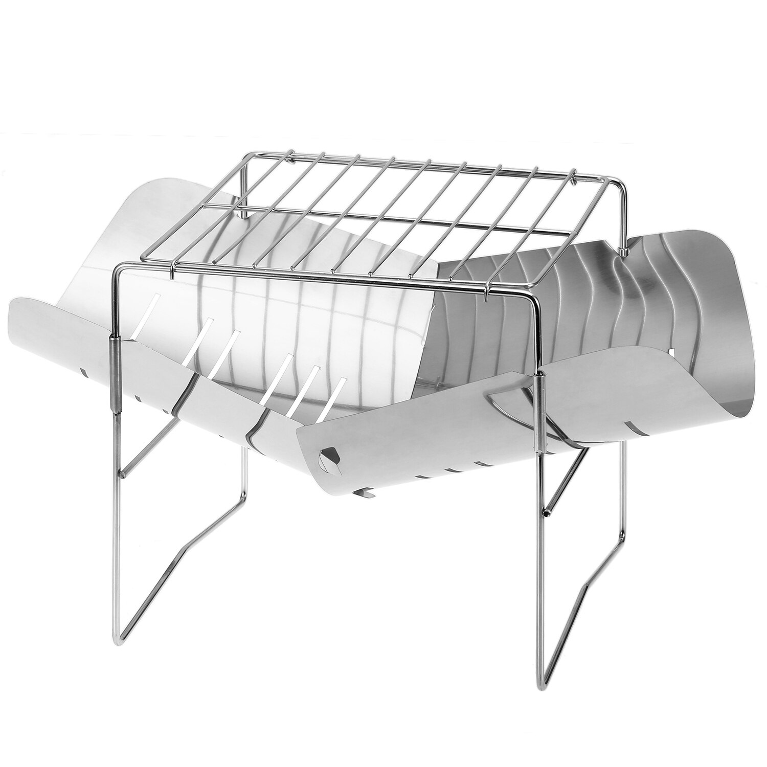 Camping Stove 2-in-1 Portable Folding Stainless Steel Barbecue Grill Camp Firepit Outdoor Camping Backpakcing Wood Burning Stove: Default Title