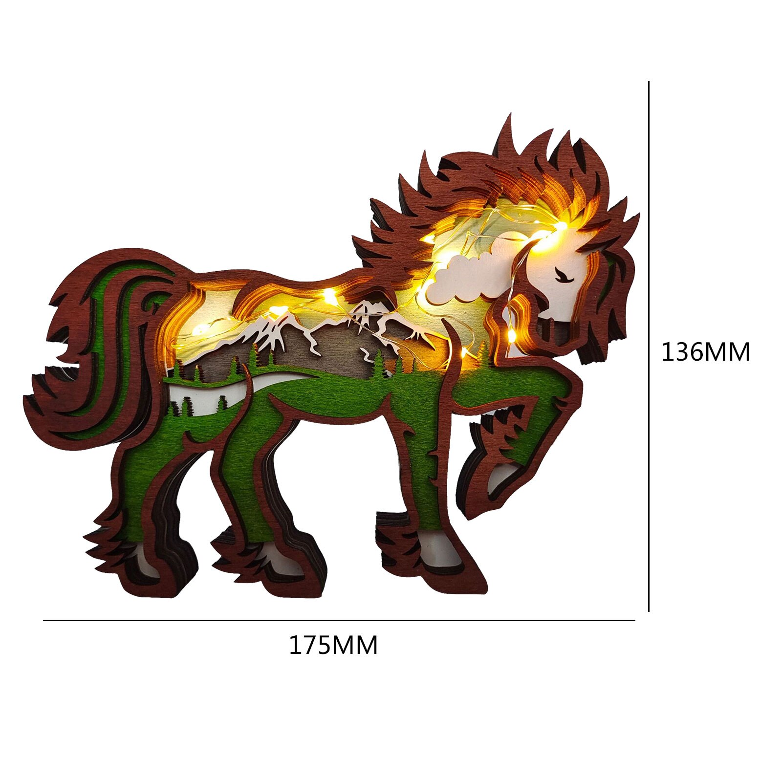 Animal Carving Handcraft Wall Hanging Sculpture 3D Wolf Horse Bear Deer Hand Painted Decorations for Home Living Room: Horse Light