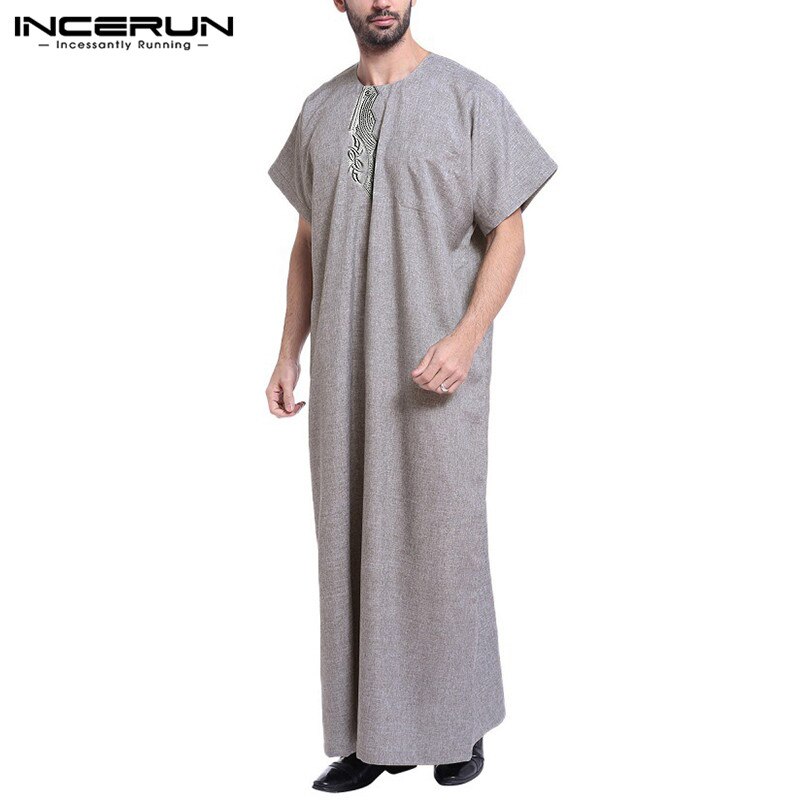 Indiase Kleding Heren Dress Loungewear Moslim Badjas Gown Lounge Saudi Arabische Islamitische Thobe Gewaad Kaftan Korte Mouw Thobe