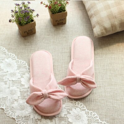 Lcizrong lente katoenen schattige huispantoffels voor dames met vlinderknoop, zoete comfortabele pantoffels, antislip familiepantoffels voor dames: Roze / 41