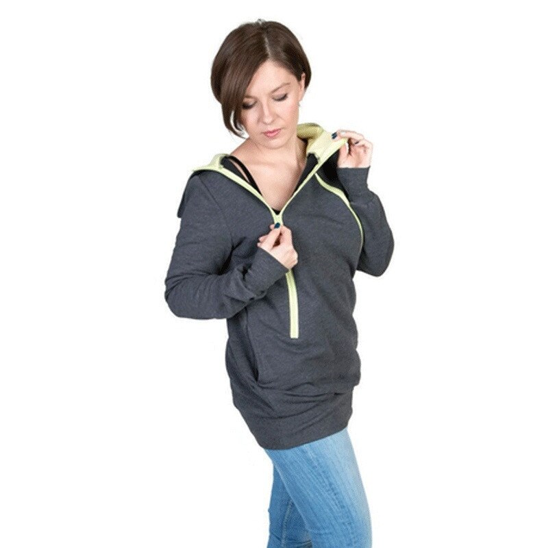 Explosie modellen moederschap kleding jas twee in een kangoeroe moeder rits effen kleur hooded casual comfort trui jas