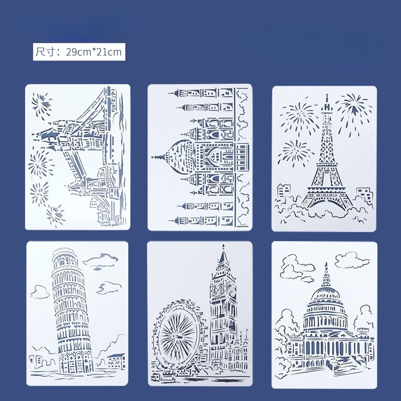 Szablon do wytłoczeń punktowych Pre Tracing linijka wieża eiffla Big Ben Spray/ściany ręcznie malowanie szablony DIY Scrapbooking dekoracja albumu