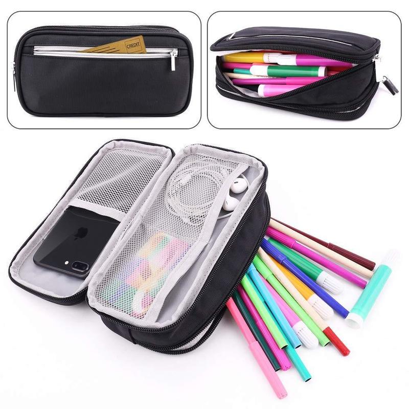 Estuches de lápices de gran capacidad de nailon, caja de bolígrafos para niñas y niños, Kawaii, bolsa de almacenamiento multifunción de Color sólido, papelería para estudiantes