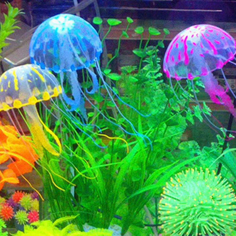 Decoração para aquário, enfeite de água-viva colorido, artificial brilhante, decoração de tanque de peixes, materiais de animais de estimação, aquário