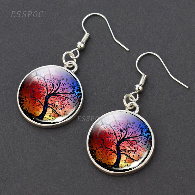 Baum des Lebens Glas Cabochon Ohrringe Silber Überzogene Baumeln Ohrringe Baum des Lebens Ohrringe Schmuck für Sie