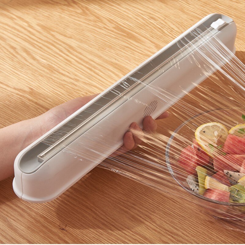 Punch-Gratis Vaststelling Eten Wrap Dispenser Cutter Met Glijbaan Cutter Verstelbare Vershoudfolie Snijder Folie Opslag Houder Keuken Tool