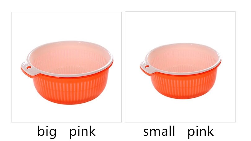 Plastikvaskkurv vask grønnsakskurv vaskekum vask ris sil vask grønnsakskum: Rosa / Stor