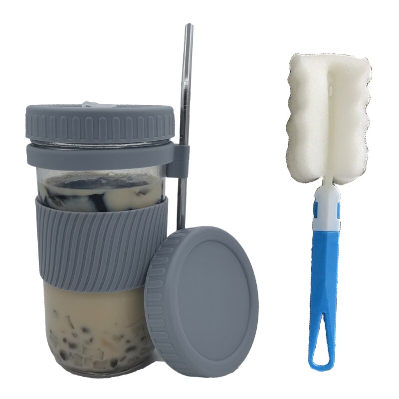 650ml Reusable Boba Cup Bubble Tea Cup Set Drinking Bottle with Lid Cap &amp; Straw