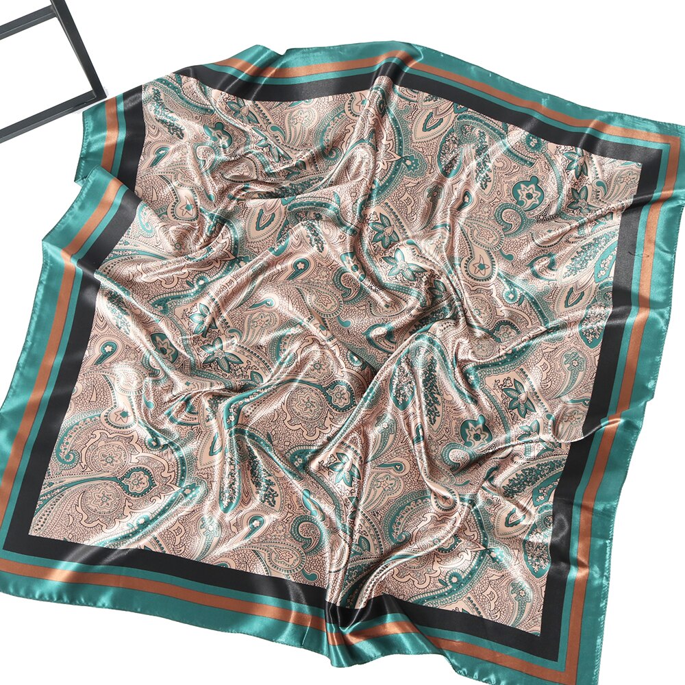 Foulard en soie pour femmes, classique rétro, en Satin, Bandana, Cheveux doux, Hijab, 90x90cm