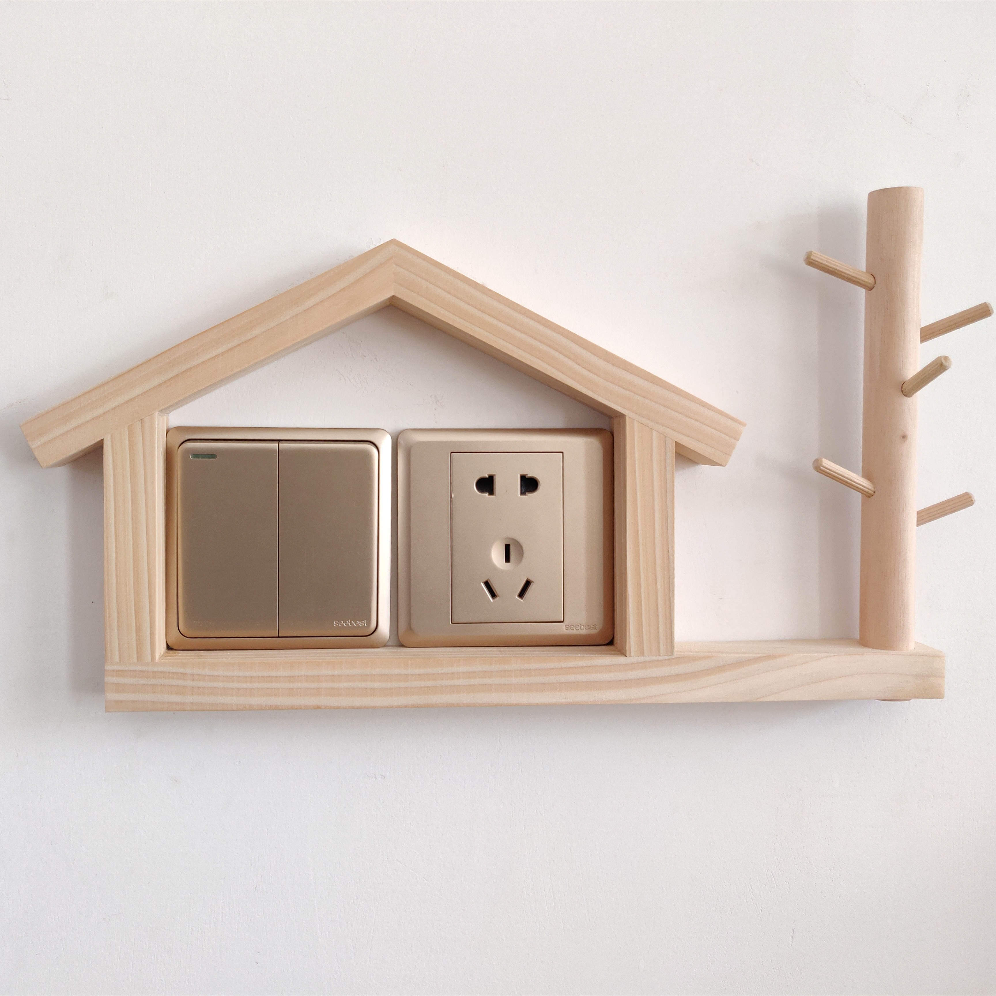 Wall Decoration Solid Wood Switch Decoration Household Socket Panel Shielding Cover Decorative Frame: style 9