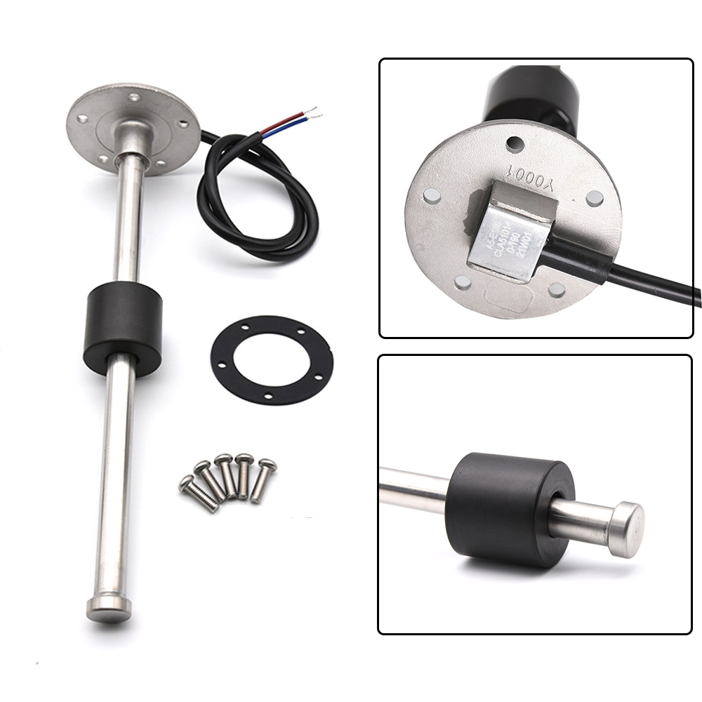 100–500 mm Edelstahl-Marine-Kraftstoffstandsanzeige, Sensor, passend für Boot, Auto, Kraftstoffstandsanzeige, 0–190 Ohm, mit roter Hintergrundbeleuchtung, 9–32 V