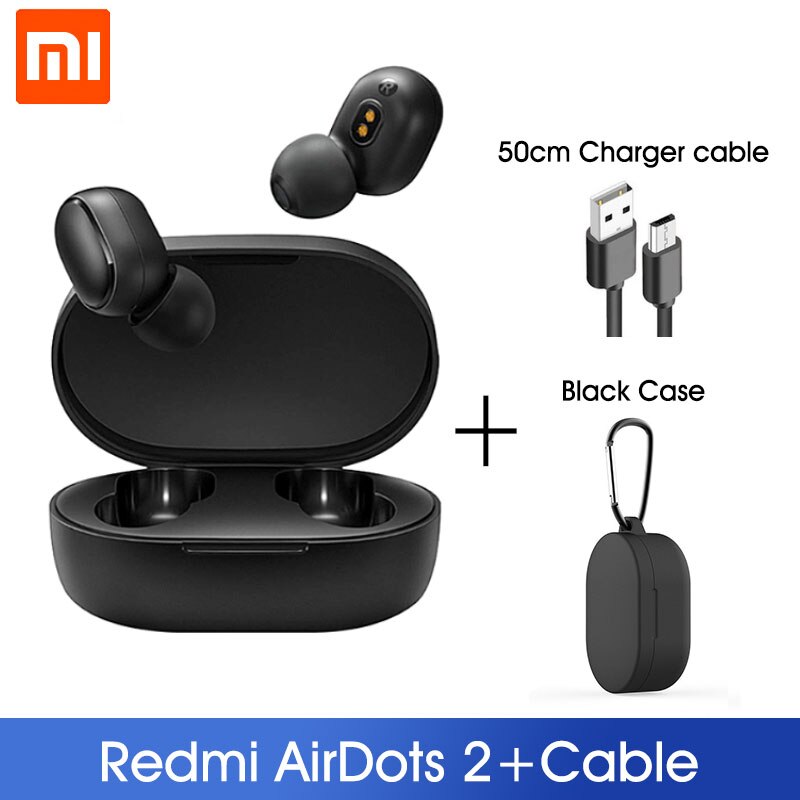 Originele Xiaomi Redmi Airdots 2 Tws Bluetooth 5.0 Ruisonderdrukking Met Mic Ai Controle Redmi Airdots S Echte Draadloze Headset: black case cable