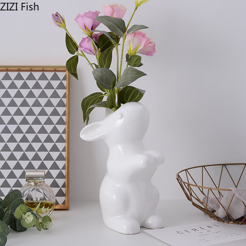 Nordic Creatieve keramiek vaas konijn mooie bloemstuk Gesimuleerde dier Moderne home Decoratieve ornamenten kinderkamer
