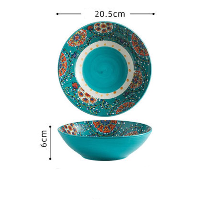 Ceramic Deep Dish American Country Ceramic Deep Dish Plate Underglaze Color Farmhouse Side Dish Bowl: Color 2