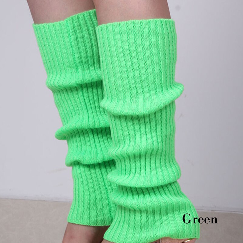 Punk Solid Black Cool Knit Long Socks Women Outdoor Knee High Elastic Leg Warmers Lady Warm Slim Gothic Hip-hop Rock Sock: light green
