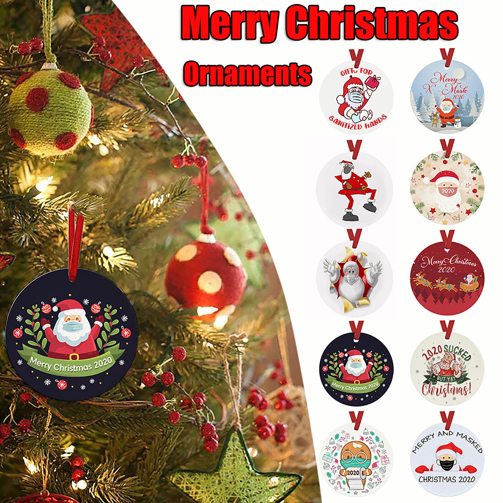 Ciondolo albero di natale Haning blocchi di legno giocattoli babbo natale indossando ornamenti maschera 2020 male ma decorazione natalizia Oc6