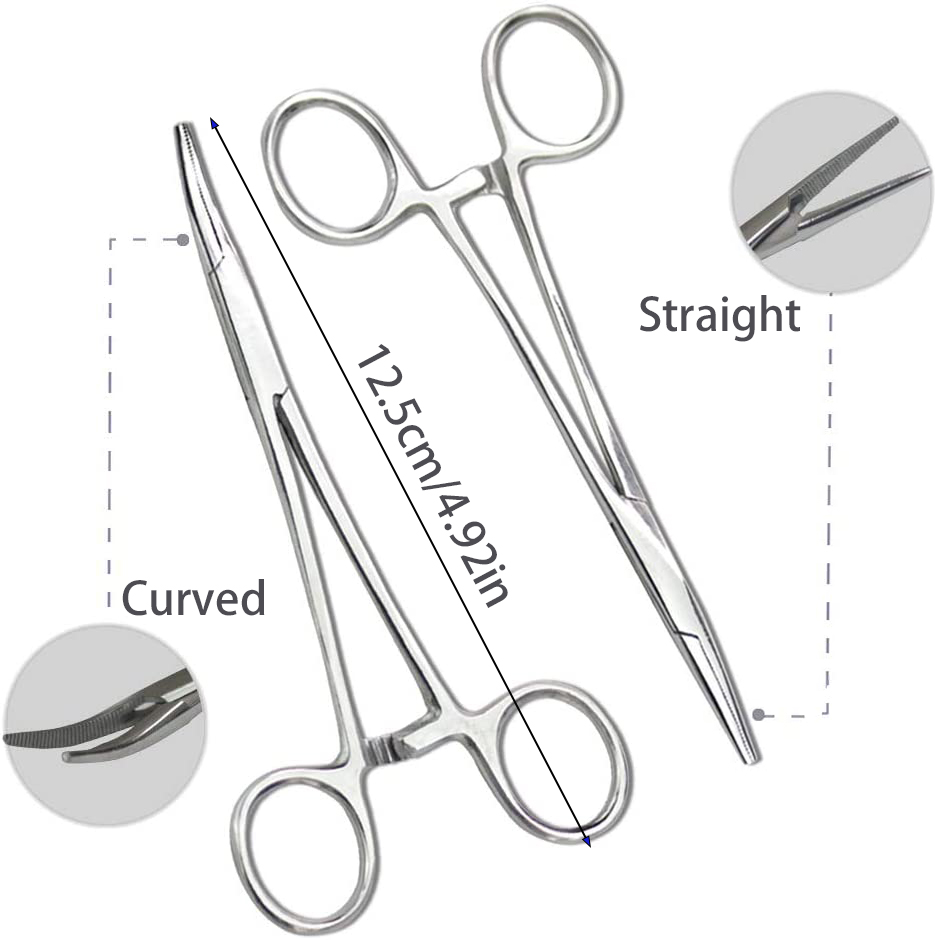Pinzas de pelo de oreja de nariz de perro de acero inoxidable, pinzas de bloqueo hemostático, rectas y curvadas con sujeción de mandíbulas dentadas, alicates de pesca