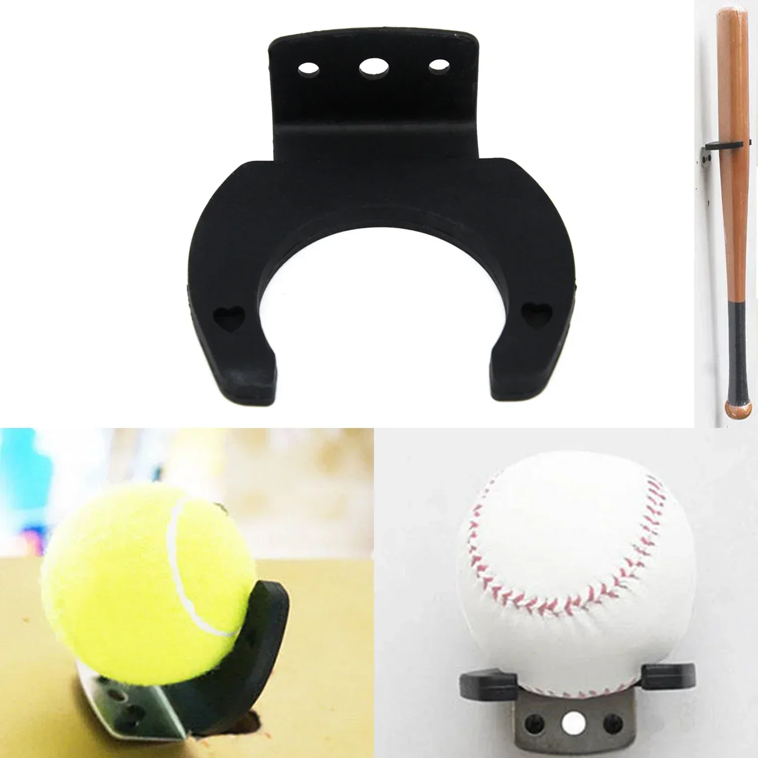 1 Set Black Baseball Bat Display Hanger Holder Wall Mount Rack Stand With Mounting Screws For ​Vertical Tennis Universal Rack
