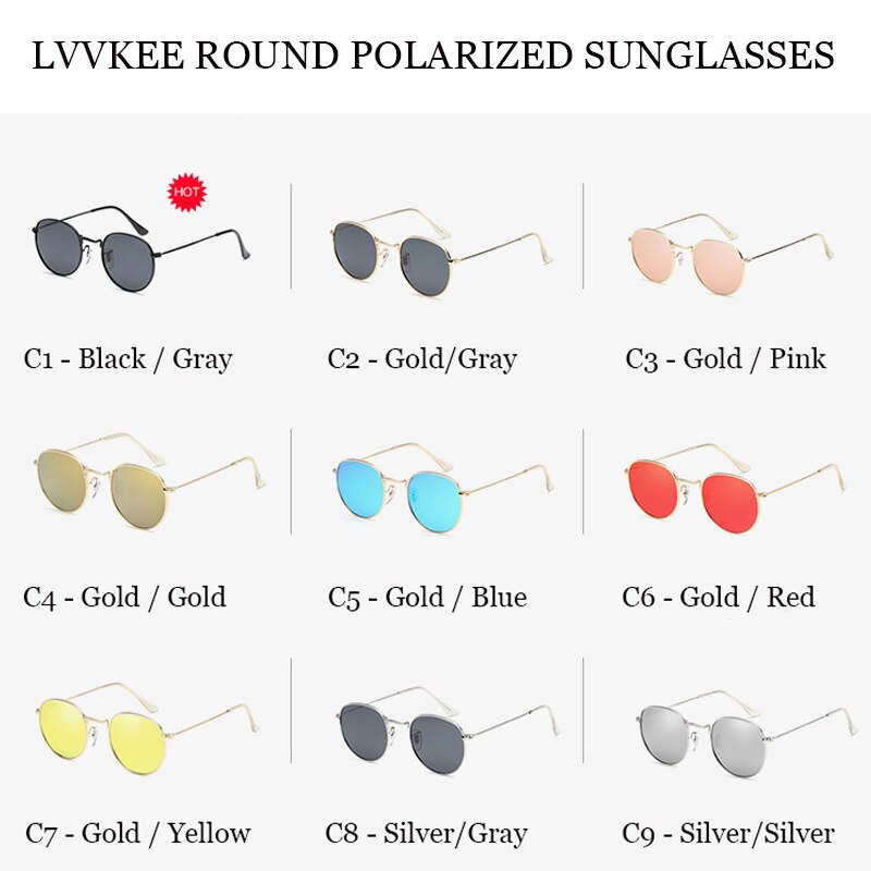 Lvvkee metalliset retro pyöreät aurinkolasit naisten klassiset hd polarisoidut aurinkolasit miehille ajo oculos de sol naaras