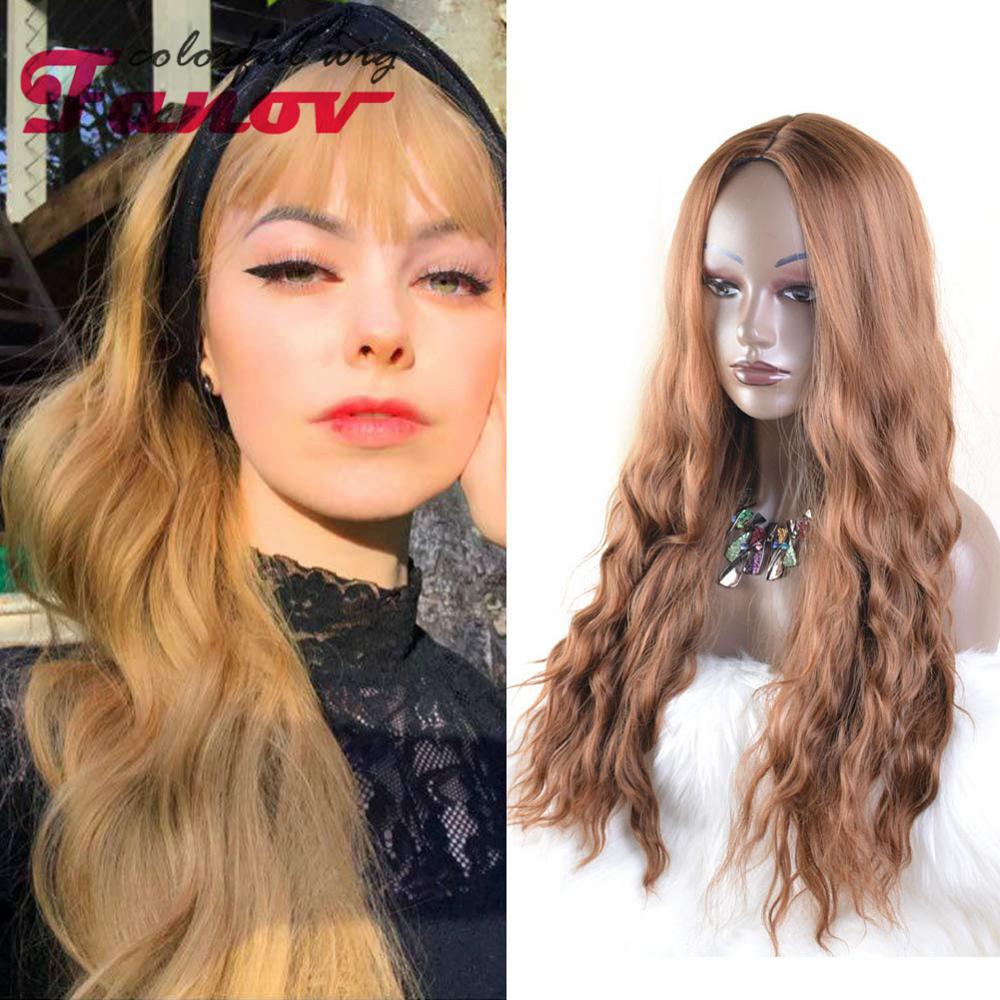 Peluca de cabello rizado largo para mujer, pelo ondulado rojo de 26 pulgadas, parte media, sintético, resistente al calor, para disfraz diario de Cosplay