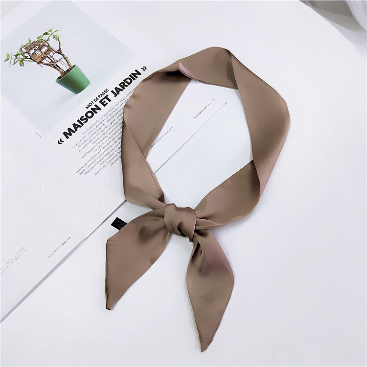 Foulard en soie pour femmes, belle écharpe à cou pour filles, beau , modèle solide, foulard à poignée, petit sac pour cheveux,: CAMEL