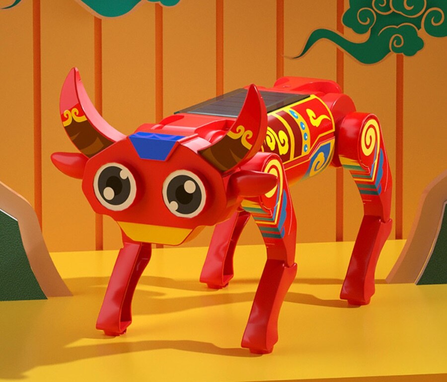 Quadruped Bionic Smart Robot Dog Toys Steam Solar Electric Mechanical Dog Educational Assembly Science Tech Puzzle Toy: cow