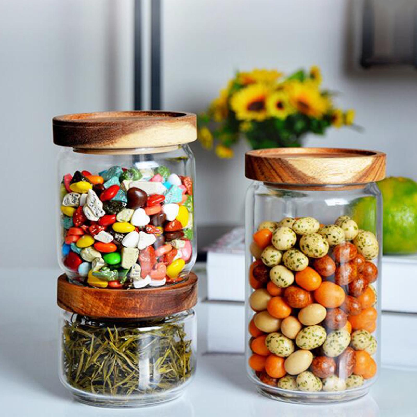Bouteille hermétique en verre avec couvercle en bois thé Grains de café Grains récipient de nourriture