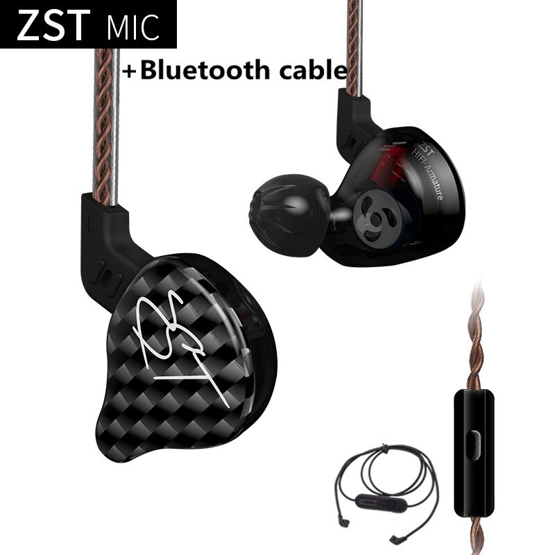 KZ-auriculares ZST DD + BA de graves pesados, cascos HiFi de 4 núcleos con Control de música, cable Bluetooth reemplazable ZSN AS10 ES4: black mic BT