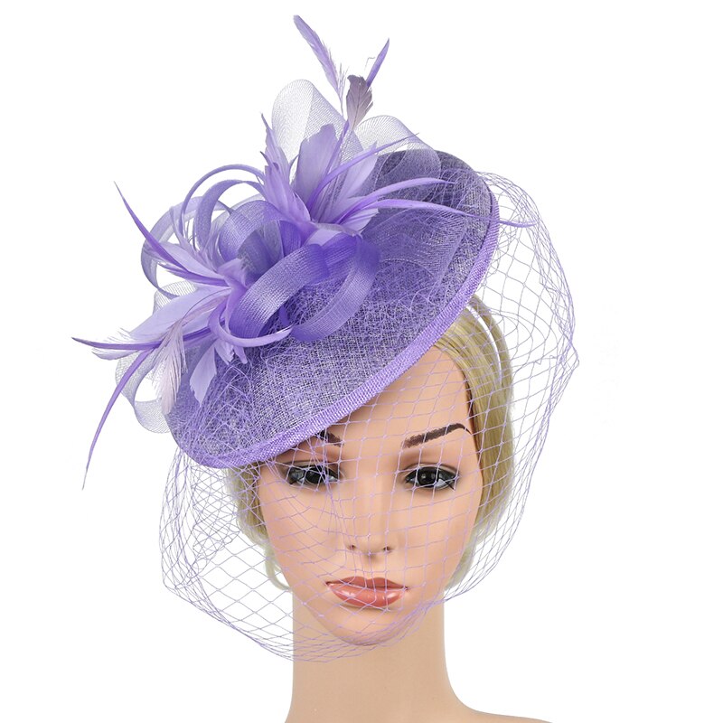 Women Bridal Hats and Fascinators Black/Gold/Yellow Net Birdcage Bride Wedding Hats Face Veils Wedding Accessories: Purple