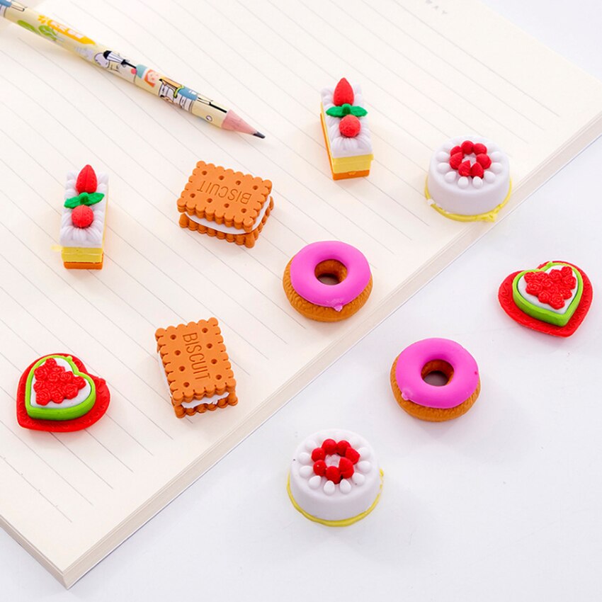 5 Stks/partij Mooie Cookie Donut Gum Set Potlood Gum Voor Kids Creatieve Briefpapier