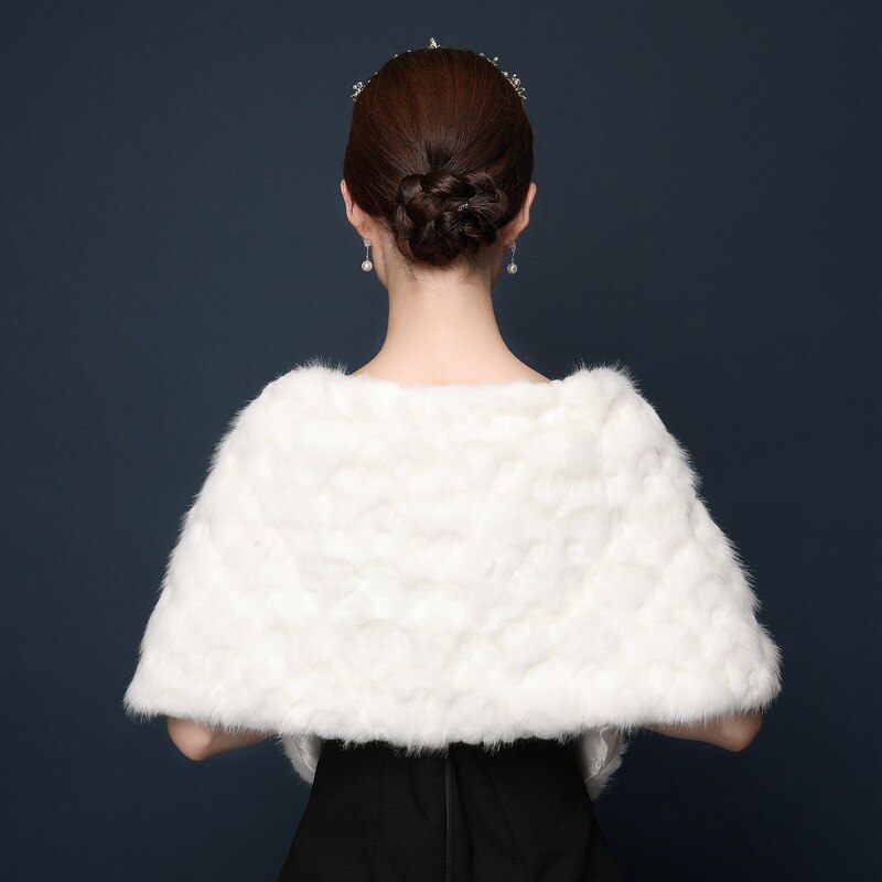 neue Winter Auf Lagerbier Weiß Elfenbein Faux Pelz Jacke Hochzeit Braut wickelt Wärmer Frauen Schal Umhänge Mit Muffen zubehör