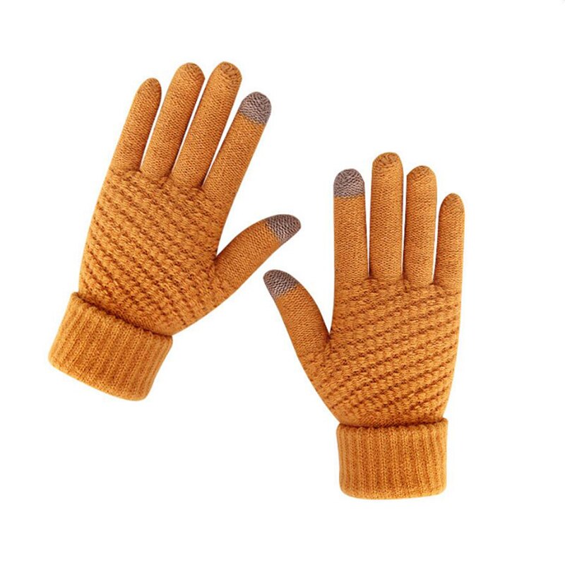 Winter touchscreen handschoenen dames heren warme stretch gebreide wanten imitatie wol lange vinger handschoenen dames haakwerk dikker: Gember
