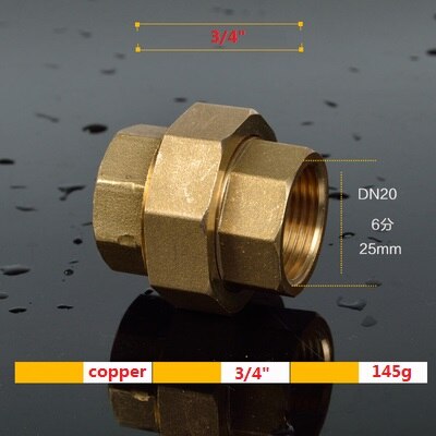 1Piece Brass Pipe Union Connector Coupling Copper Double Ness Joint Female Thread Plumbing Fittings 1/2" 3/4" 1": dn20